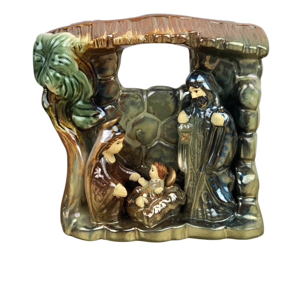 Ceramic Christmas Nativity Scene with Joseph, Mary and Baby Jesus 4” x 4”